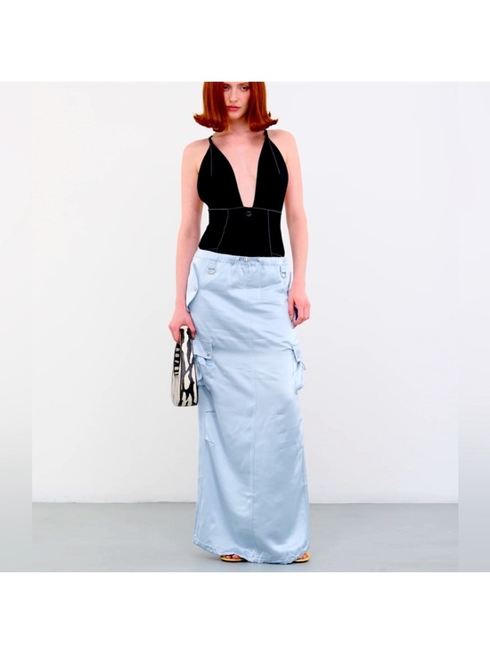 Coperni Dresses & Skirts - Coperni Light Blue Silk Cargo Maxi Skirt SZ 2